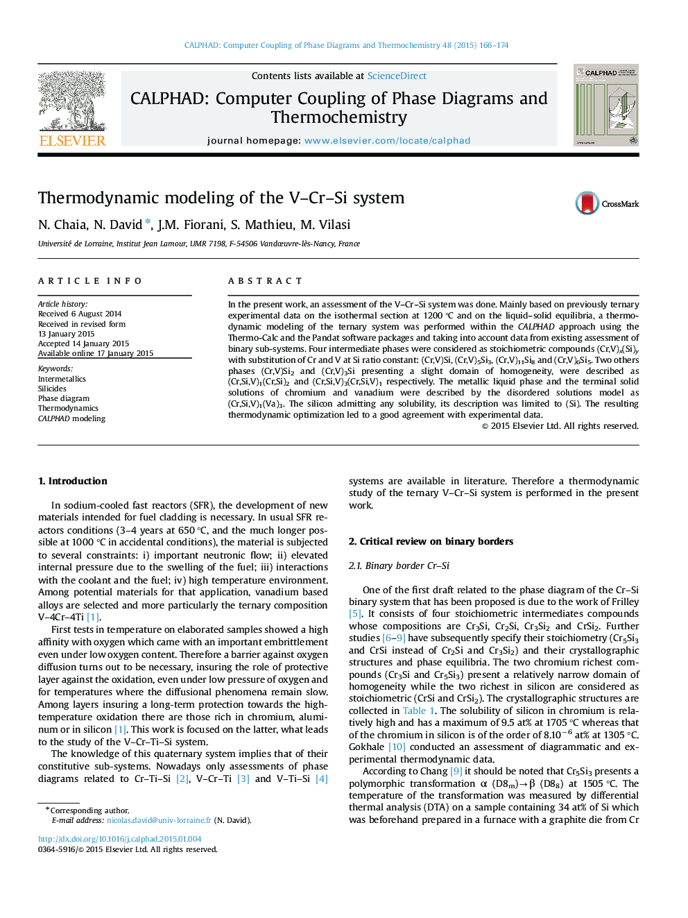 Thermodynamic modeling of the V–Cr–Si system