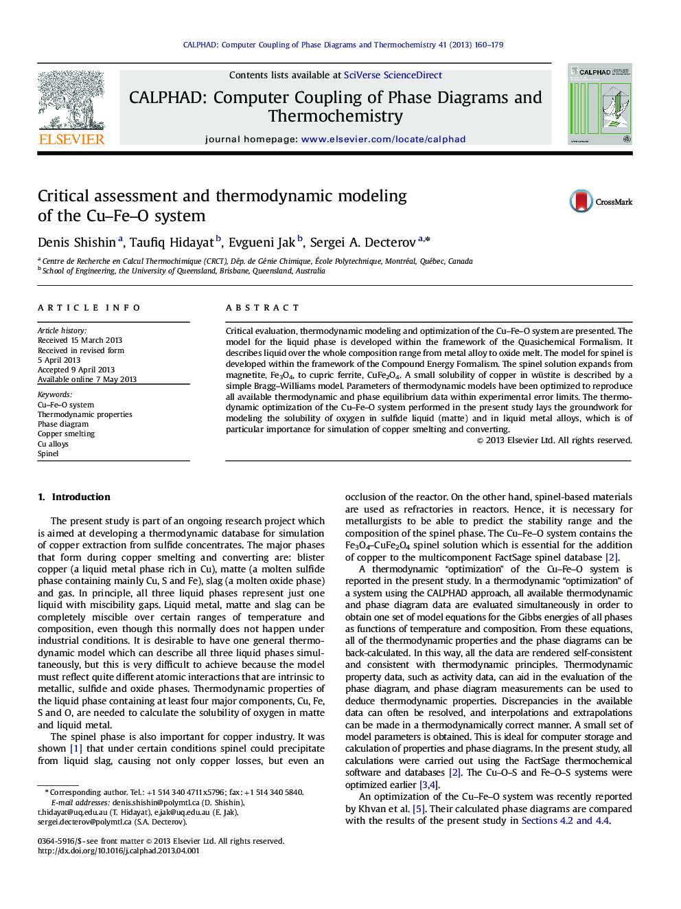 Critical assessment and thermodynamic modeling of the Cu-Fe-O system