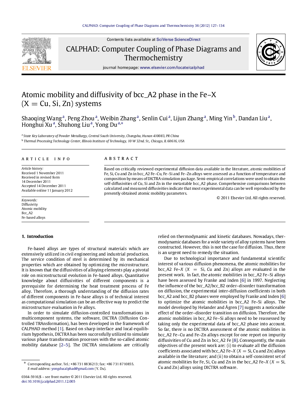 Atomic mobility and diffusivity of bcc_A2 phase in the Fe–X (X=Cu,Si,Zn ) systems