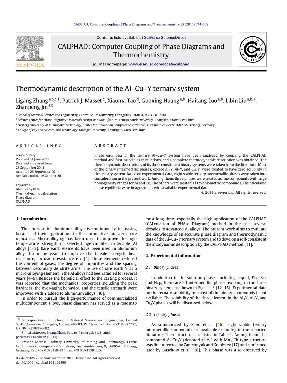 Thermodynamic description of the Al-Cu-Y ternary system
