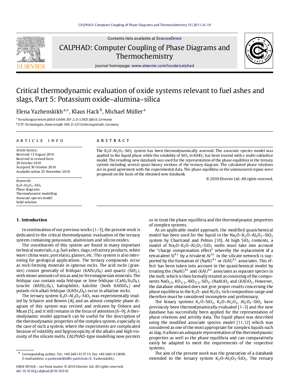 Critical thermodynamic evaluation of oxide systems relevant to fuel ashes and slags, Part 5: Potassium oxide-alumina-silica