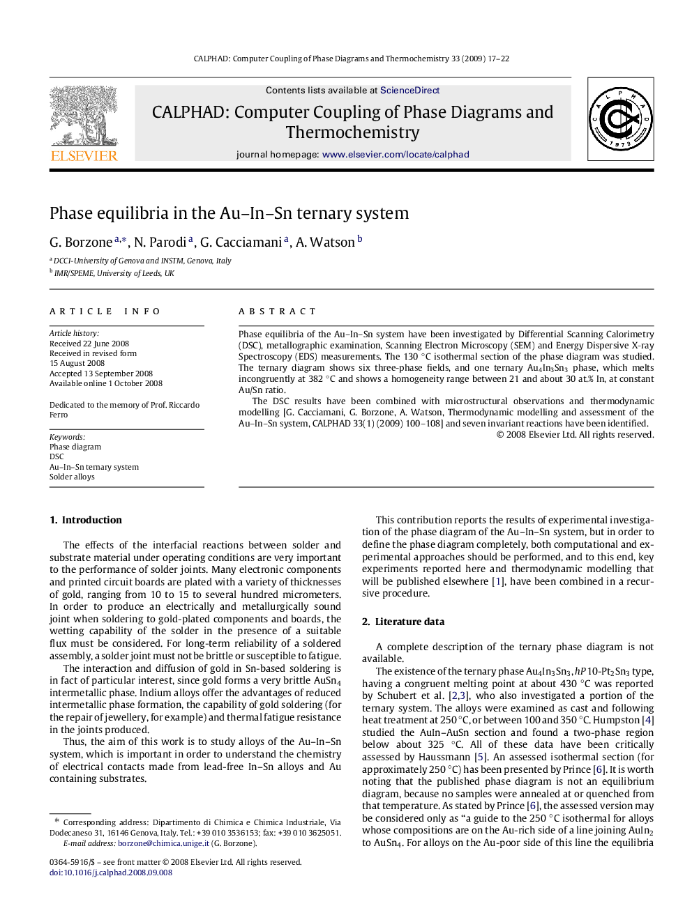 Phase equilibria in the Au–In–Sn ternary system