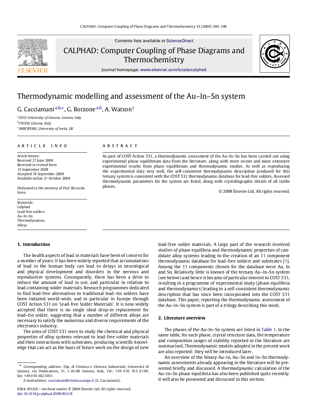 Thermodynamic modelling and assessment of the Au–In–Sn system