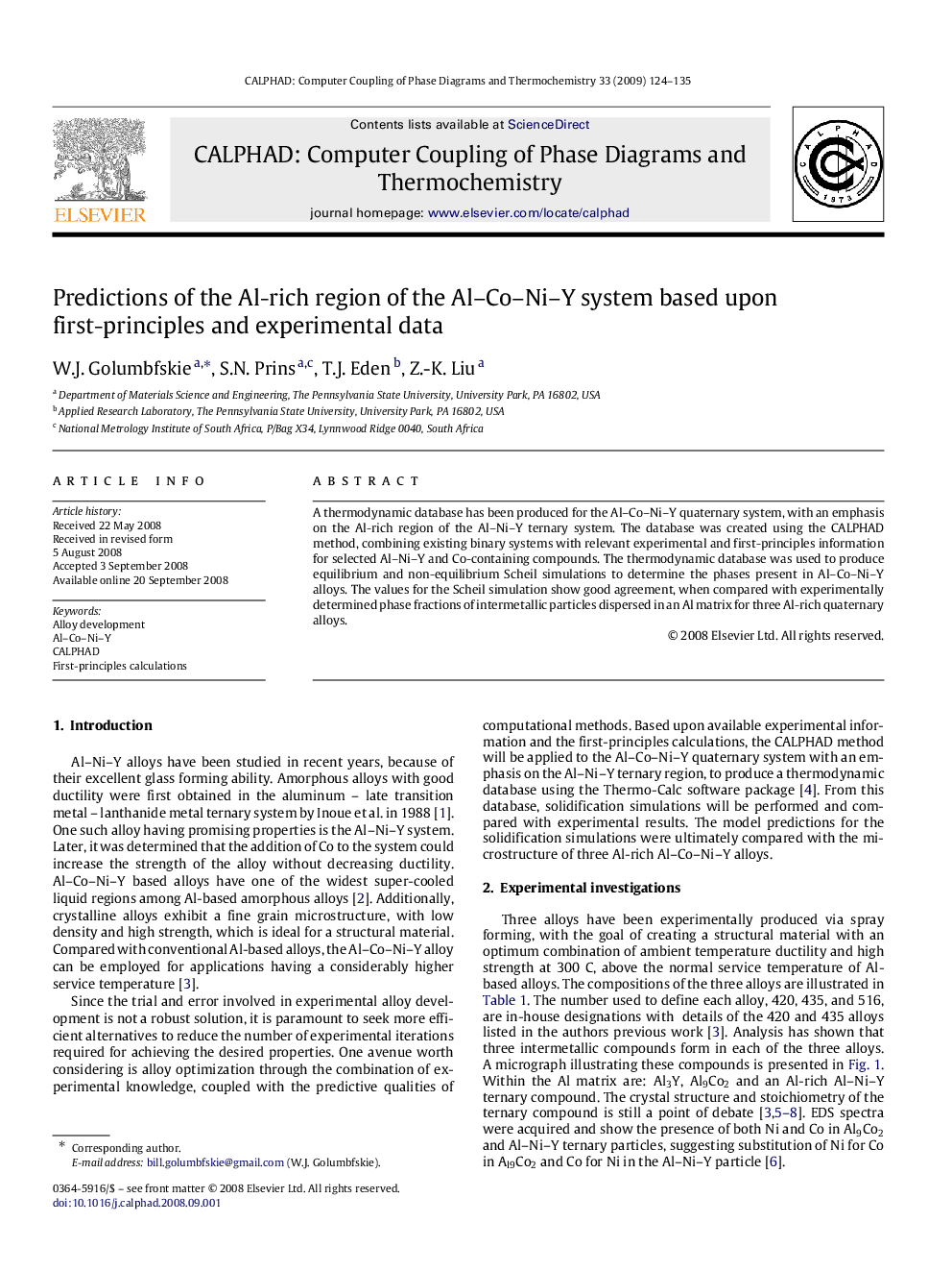 Predictions of the Al-rich region of the Al–Co–Ni–Y system based upon first-principles and experimental data