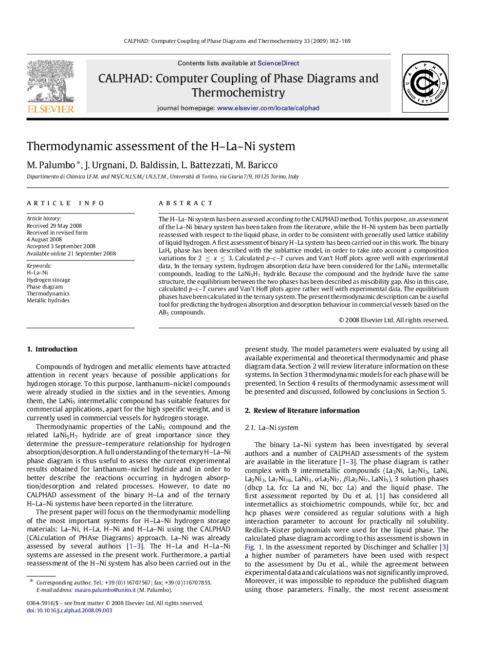 Thermodynamic assessment of the H–La–Ni system