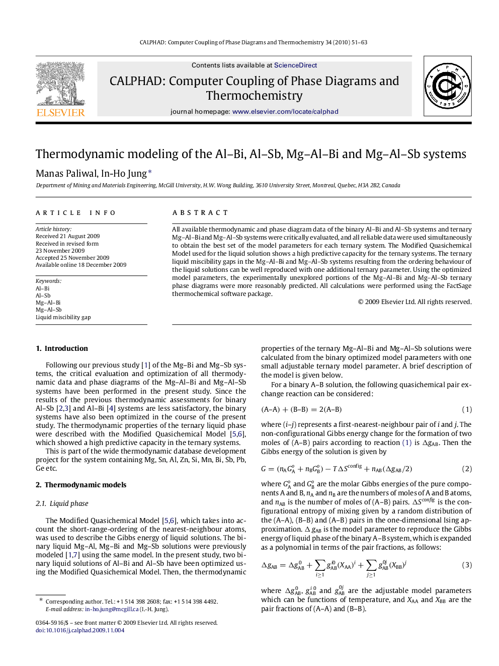 Thermodynamic modeling of the Al-Bi, Al-Sb, Mg-Al-Bi and Mg-Al-Sb systems