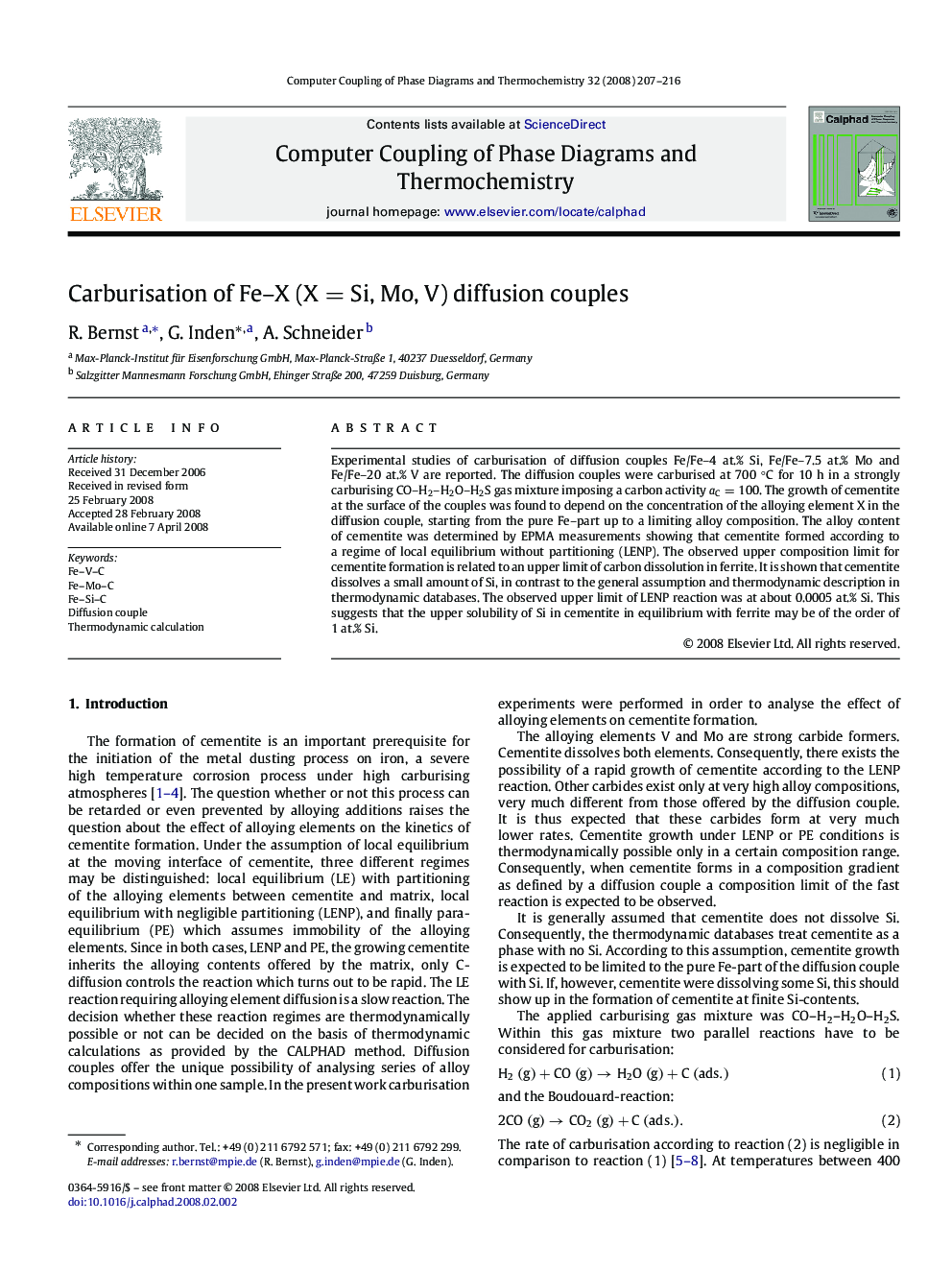 Carburisation of Fe-X (X=Si, Mo, V) diffusion couples