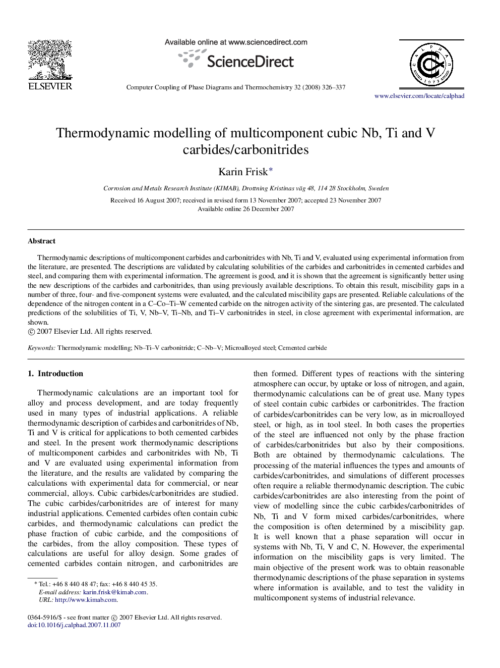 Thermodynamic modelling of multicomponent cubic Nb, Ti and V carbides/carbonitrides