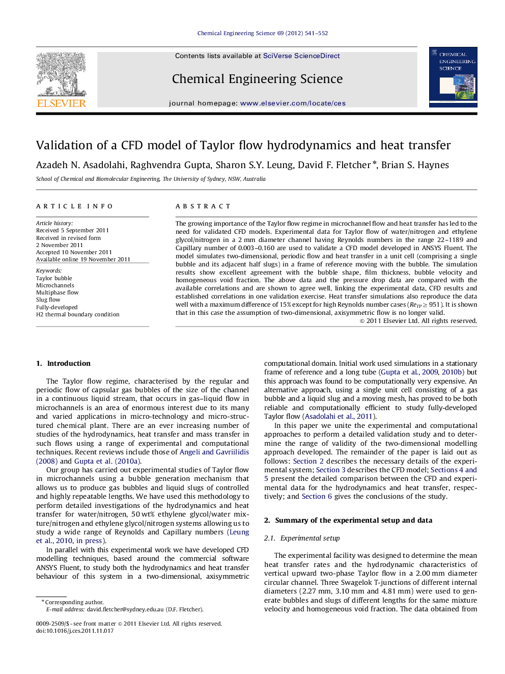 Validation of a CFD model of Taylor flow hydrodynamics and heat transfer