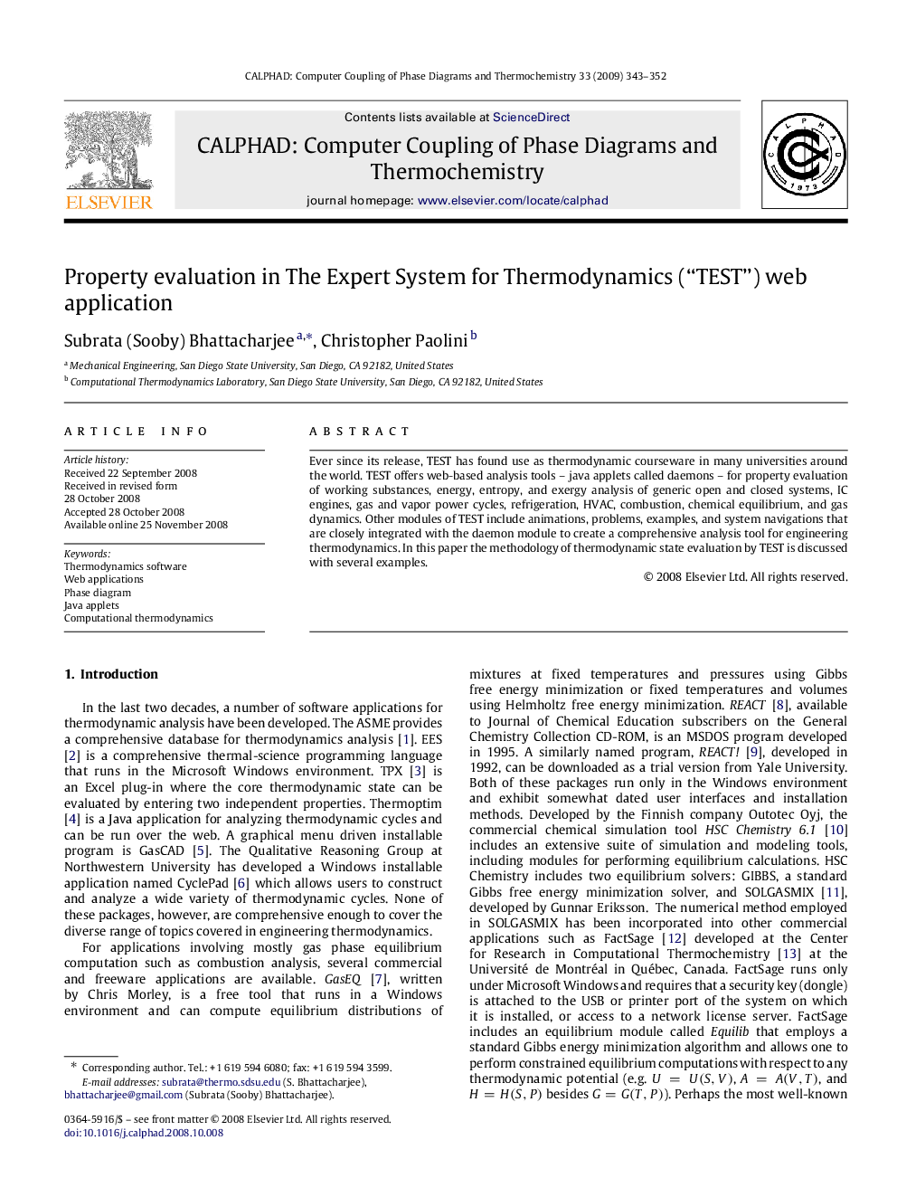 Property evaluation in The Expert System for Thermodynamics (“TEST”) web application