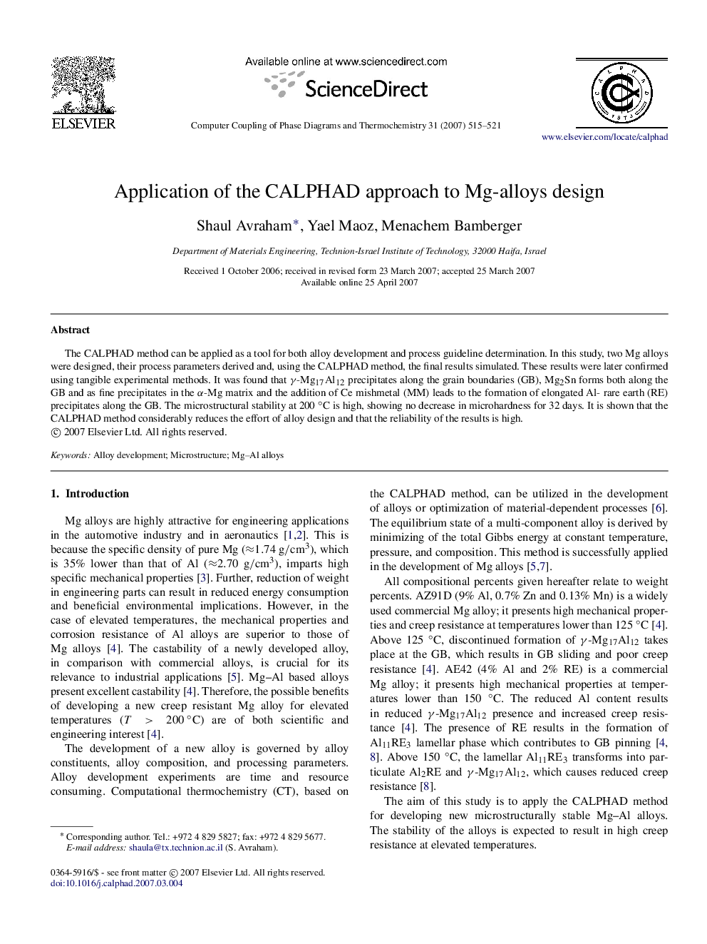 Application of the CALPHAD approach to Mg-alloys design