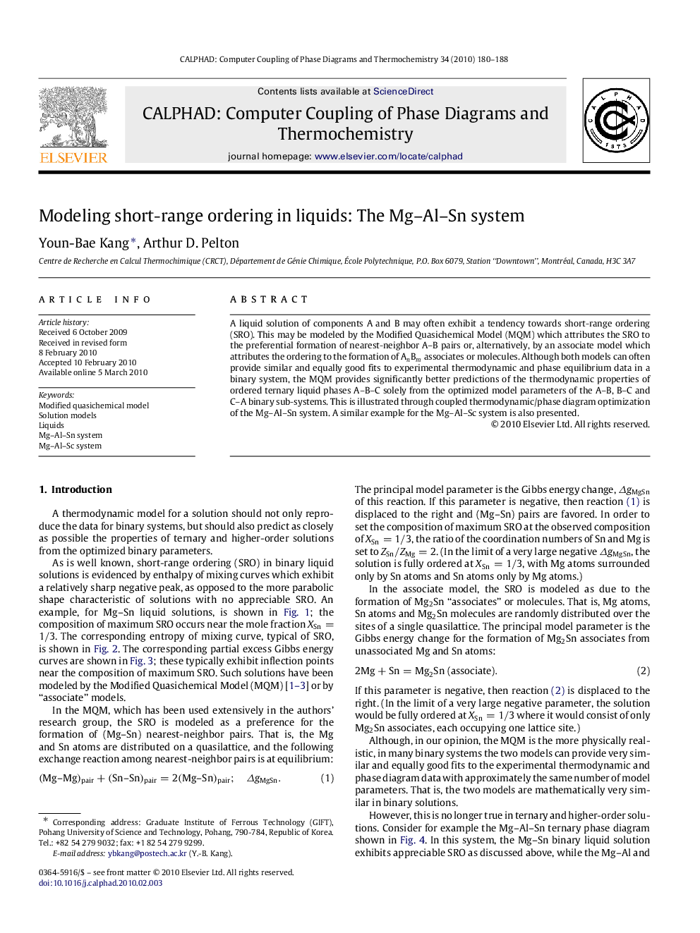 Modeling short-range ordering in liquids: The Mg–Al–Sn system