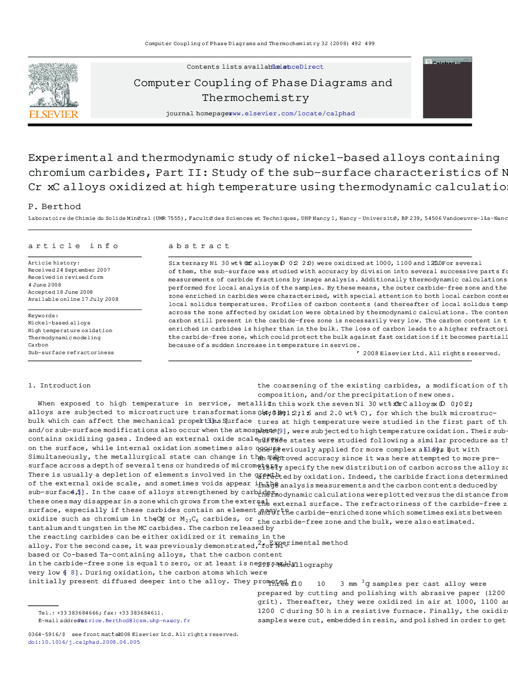 Experimental and thermodynamic study of nickel-based alloys containing chromium carbides, Part II: Study of the sub-surface characteristics of Ni–30 wt% Cr–xxC alloys oxidized at high temperature using thermodynamic calculations