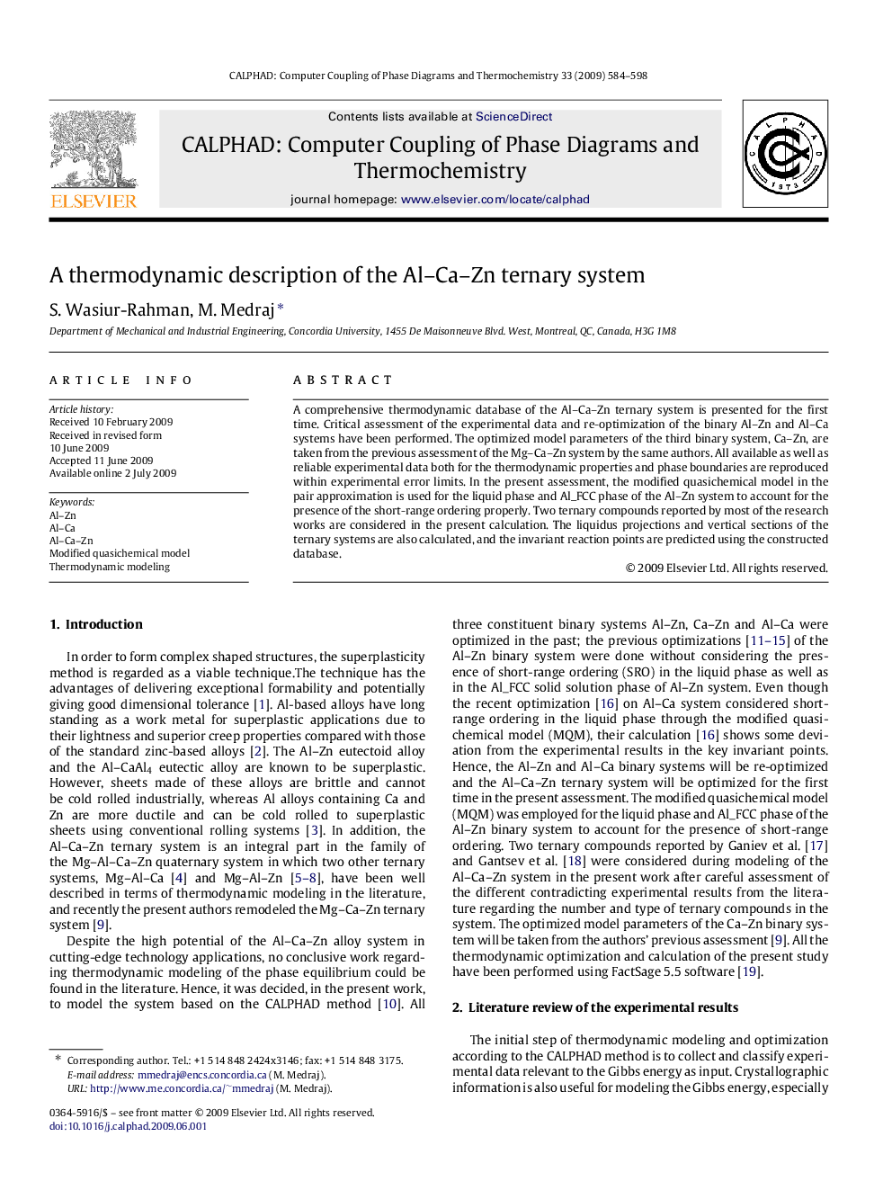 A thermodynamic description of the Al-Ca-Zn ternary system