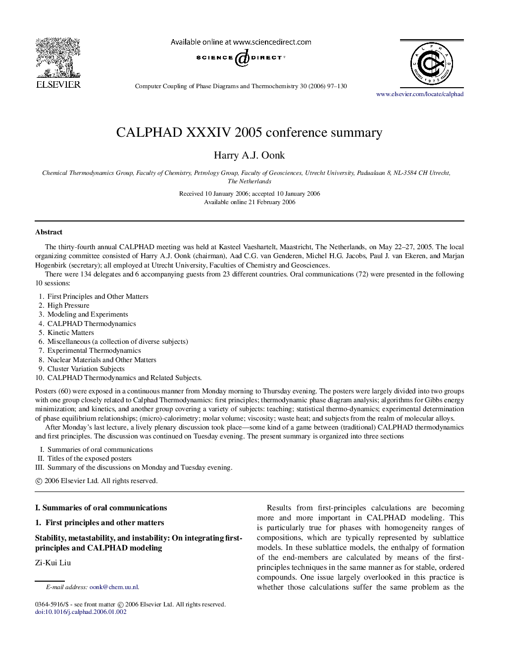 CALPHAD XXXIV 2005 conference summary