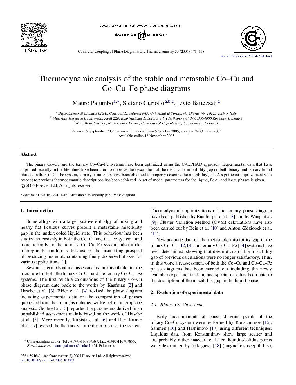 Thermodynamic analysis of the stable and metastable Co-Cu and Co-Cu-Fe phase diagrams