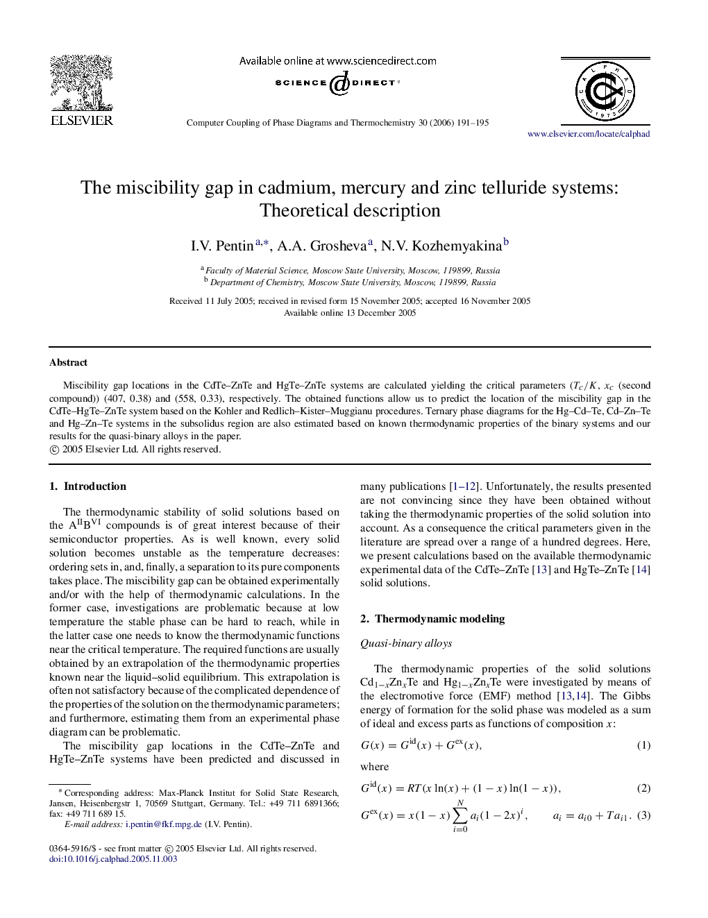 The miscibility gap in cadmium, mercury and zinc telluride systems: Theoretical description