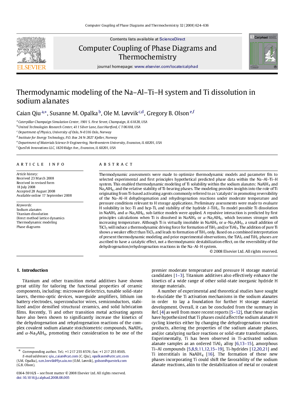 Thermodynamic modeling of the Na–Al–Ti–H system and Ti dissolution in sodium alanates