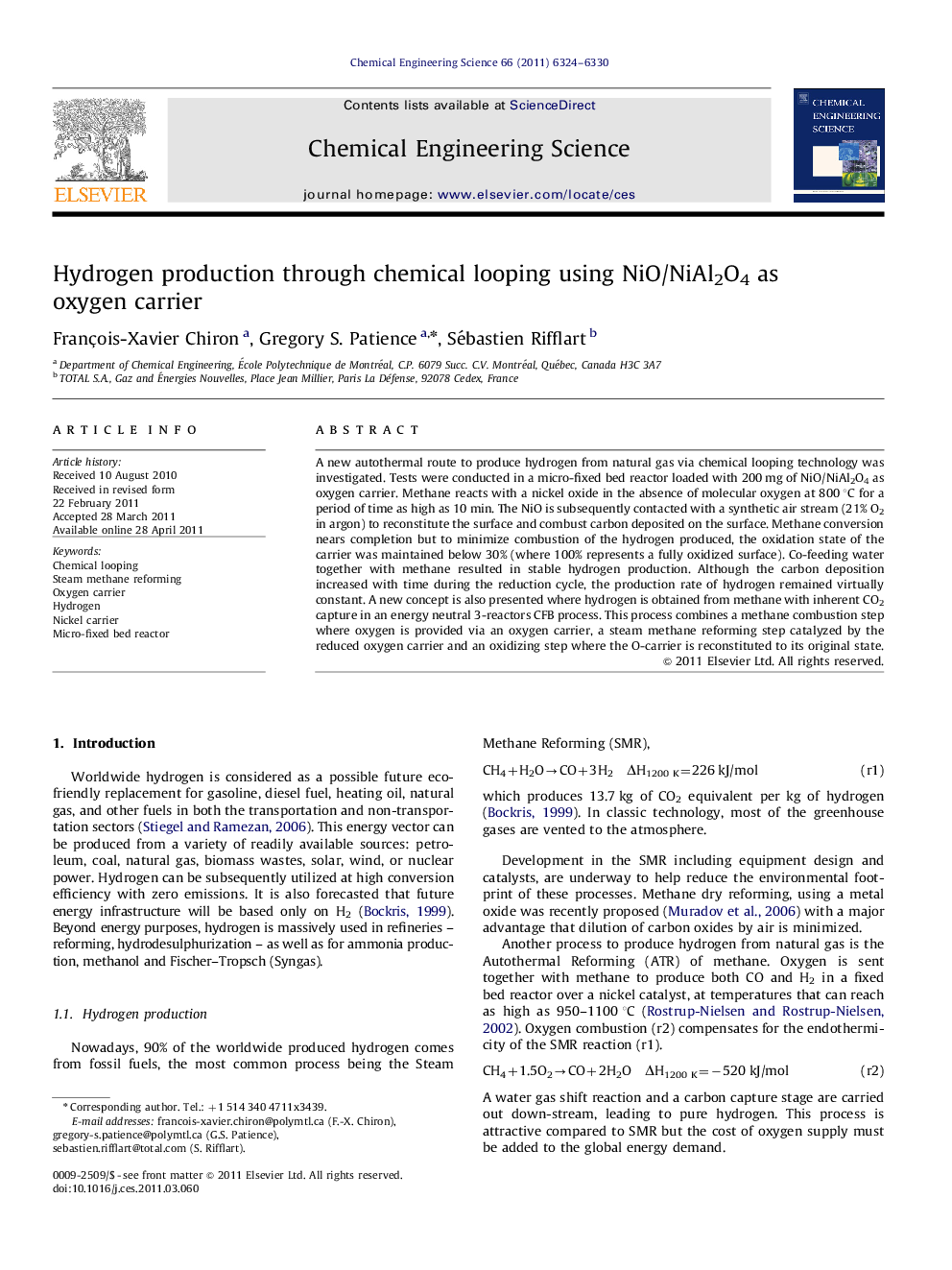 Hydrogen production through chemical looping using NiO/NiAl2O4 as oxygen carrier