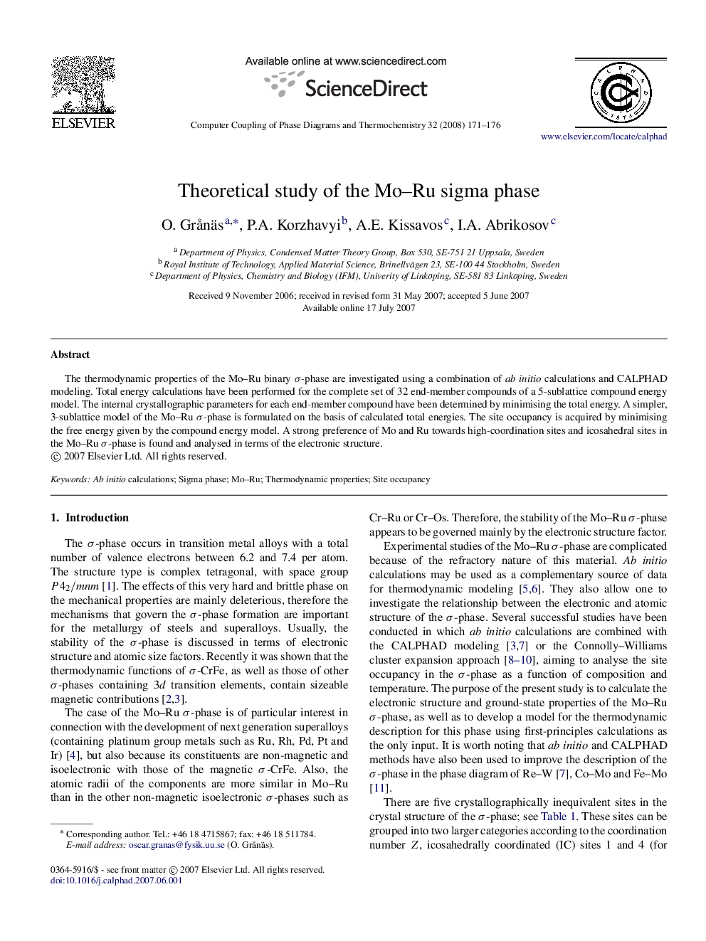 Theoretical study of the Mo–Ru sigma phase