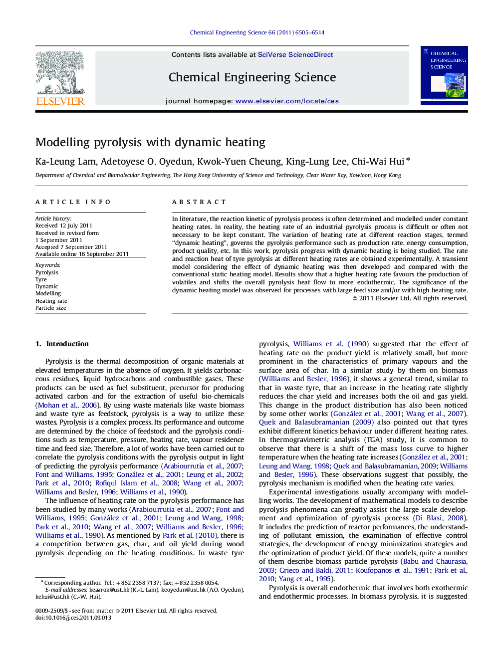 Modelling pyrolysis with dynamic heating