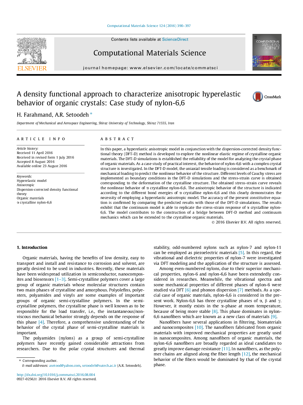 A density functional approach to characterize anisotropic hyperelastic behavior of organic crystals: Case study of nylon-6,6