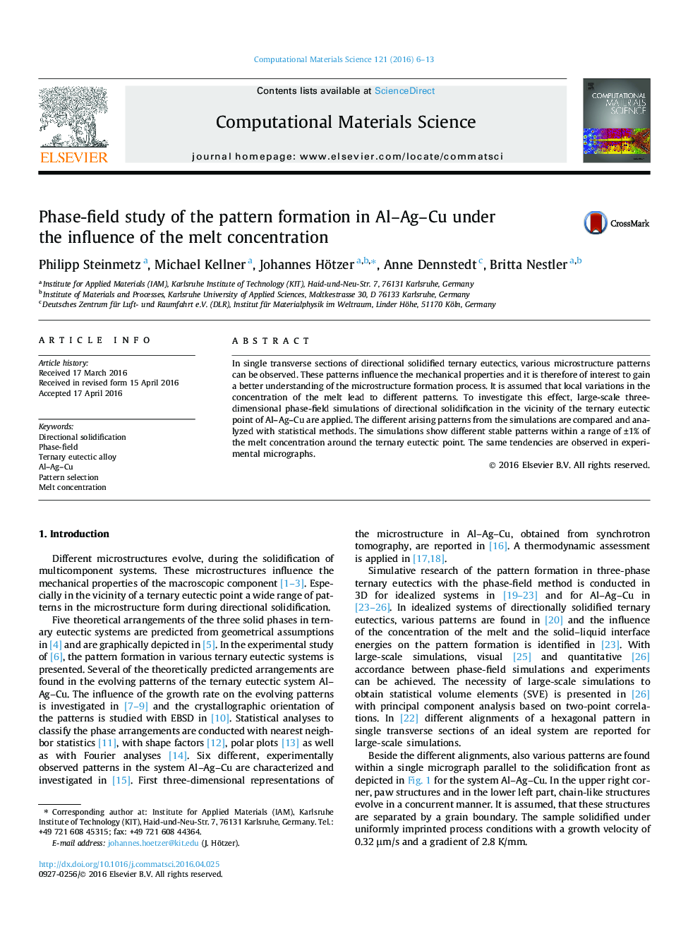 Phase-field study of the pattern formation in Al-Ag-Cu under the influence of the melt concentration