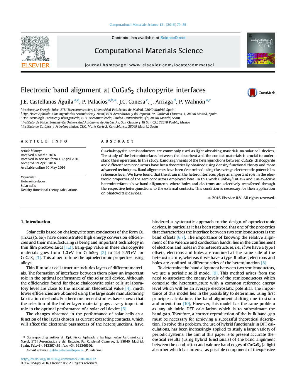 Electronic band alignment at CuGaS2 chalcopyrite interfaces