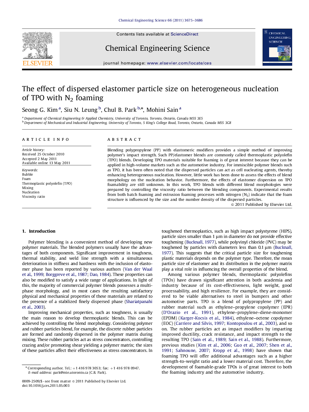 The effect of dispersed elastomer particle size on heterogeneous nucleation of TPO with N2 foaming