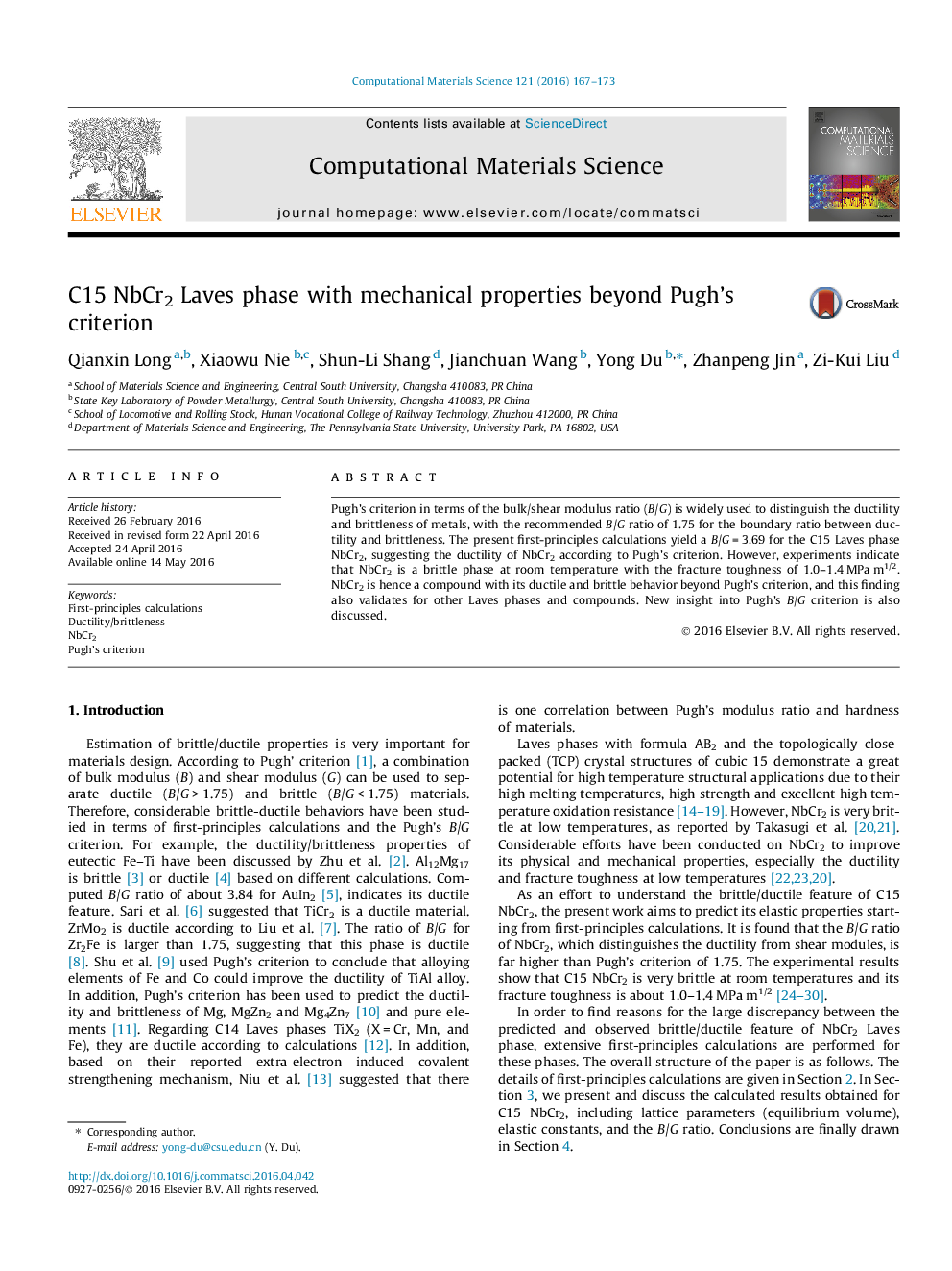 C15 NbCr2 Laves phase with mechanical properties beyond Pugh’s criterion