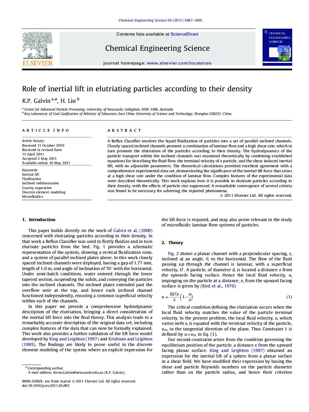 Role of inertial lift in elutriating particles according to their density