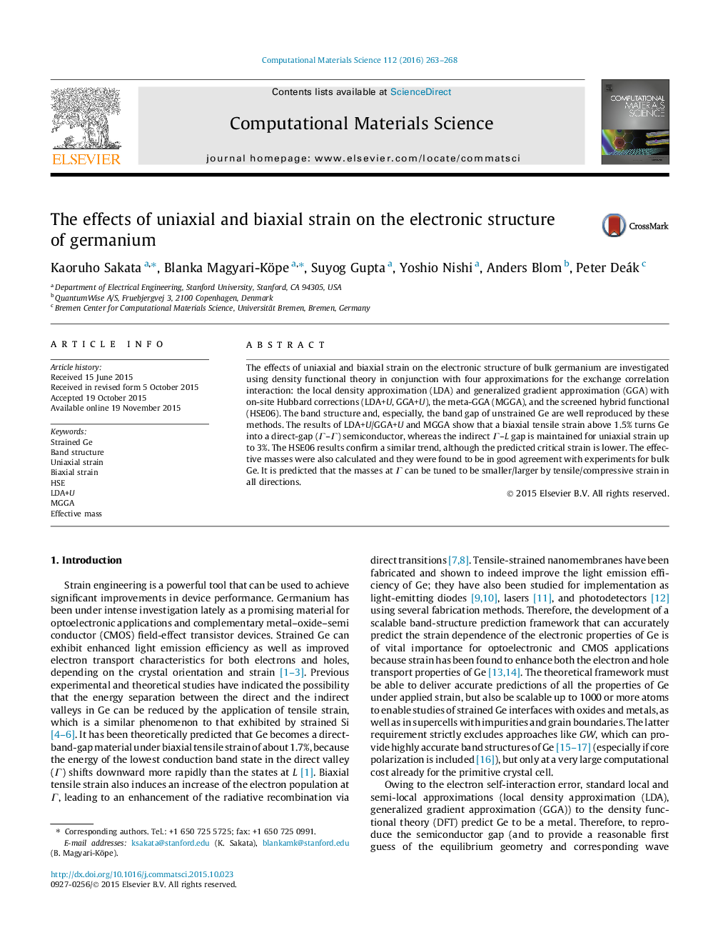 The effects of uniaxial and biaxial strain on the electronic structure of germanium