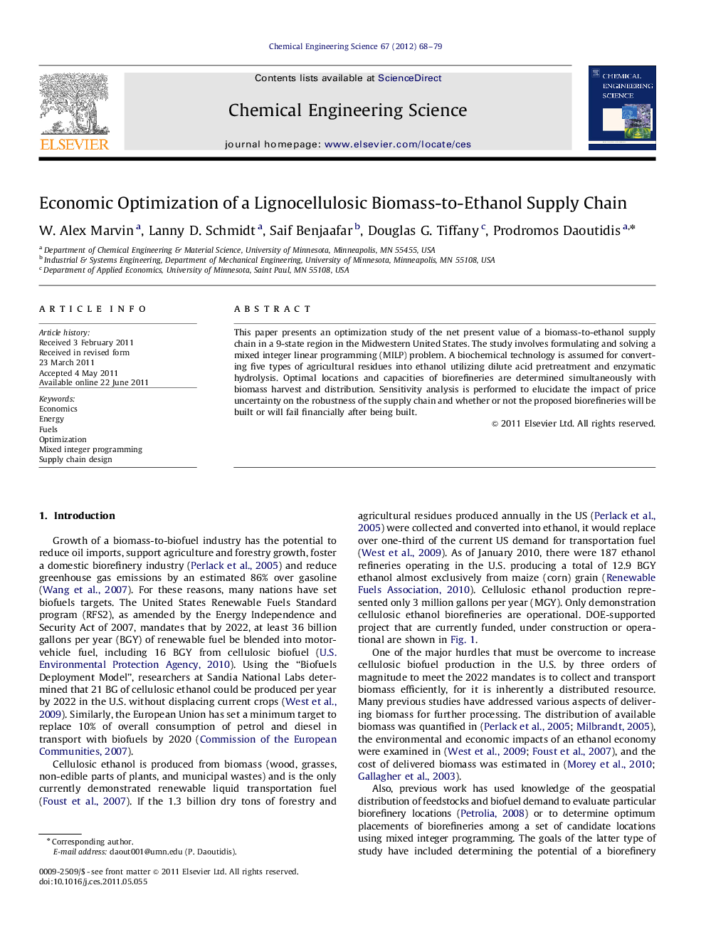 Economic Optimization of a Lignocellulosic Biomass-to-Ethanol Supply Chain