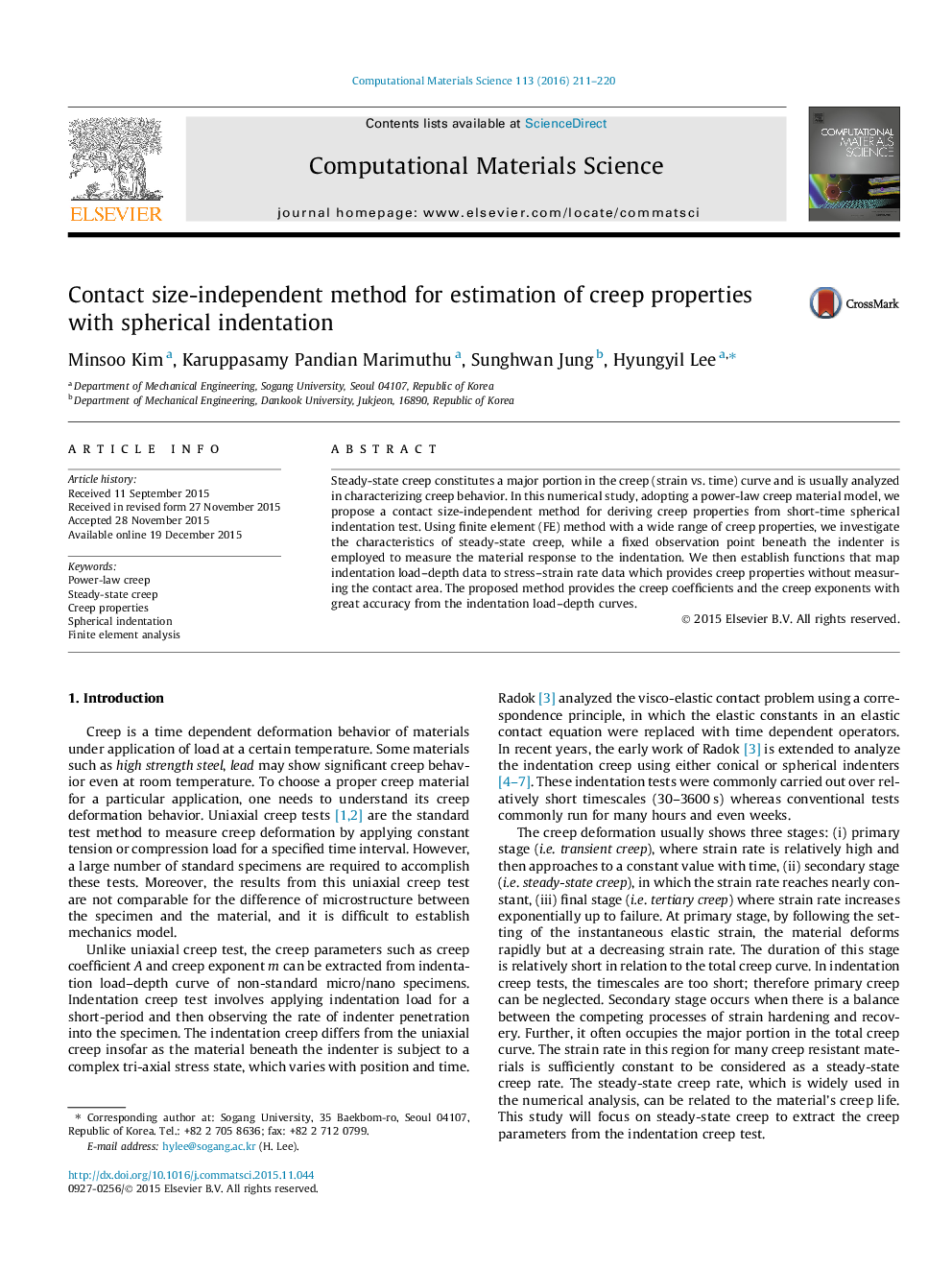 Contact size-independent method for estimation of creep properties with spherical indentation