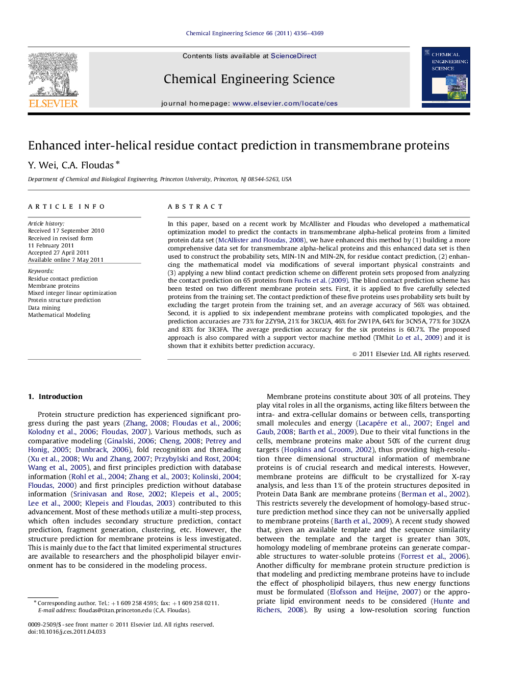 Enhanced inter-helical residue contact prediction in transmembrane proteins