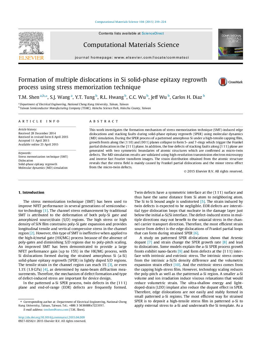 Formation of multiple dislocations in Si solid-phase epitaxy regrowth process using stress memorization technique