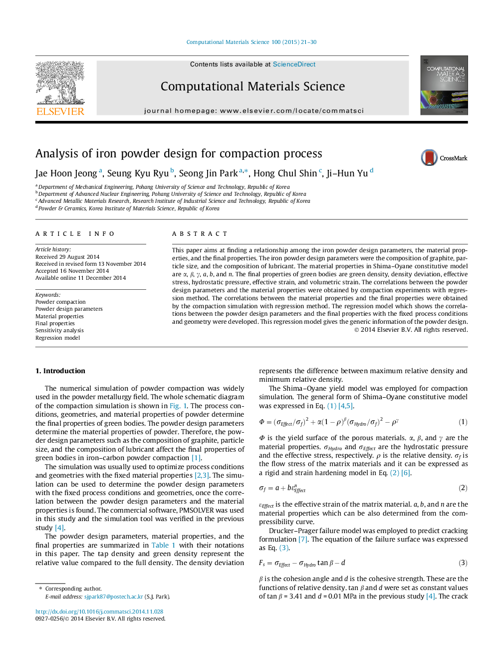 Analysis of iron powder design for compaction process