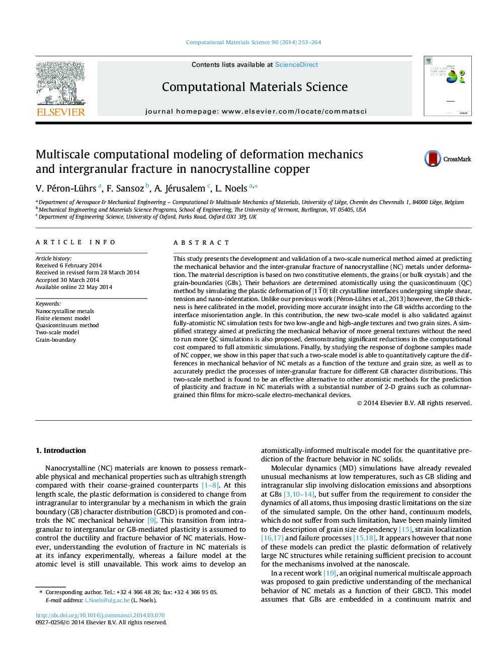 Multiscale computational modeling of deformation mechanics and intergranular fracture in nanocrystalline copper