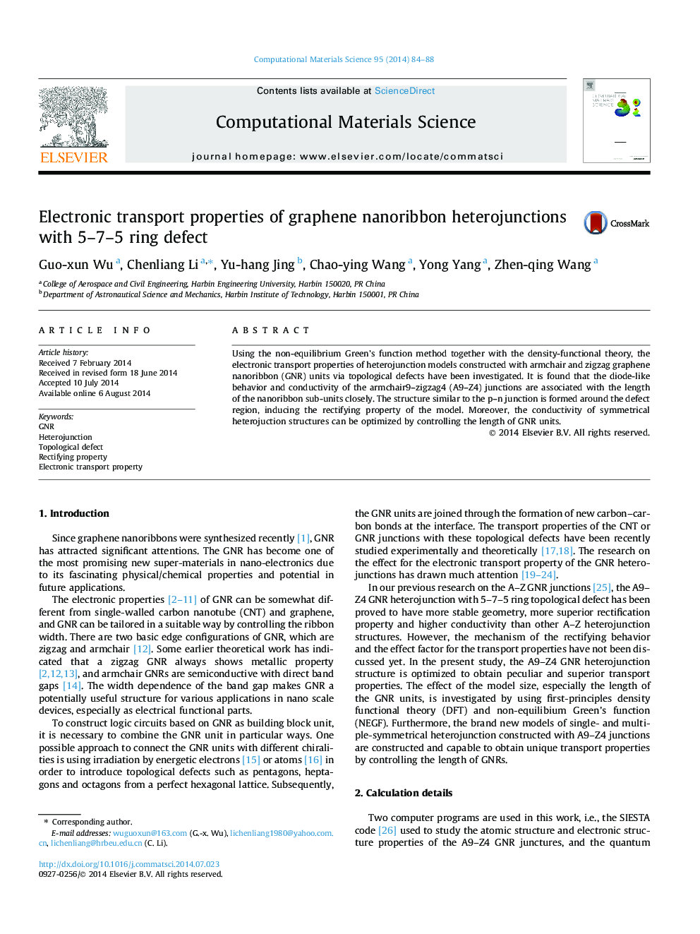 Electronic transport properties of graphene nanoribbon heterojunctions with 5–7–5 ring defect