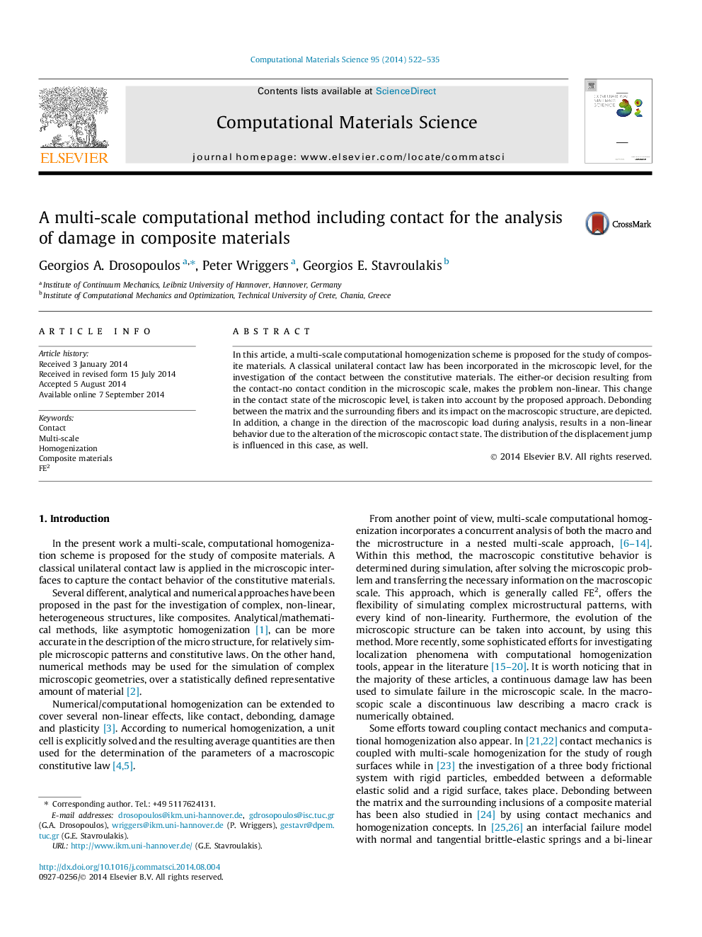 A multi-scale computational method including contact for the analysis of damage in composite materials