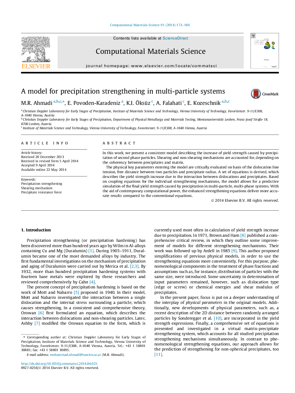 A model for precipitation strengthening in multi-particle systems