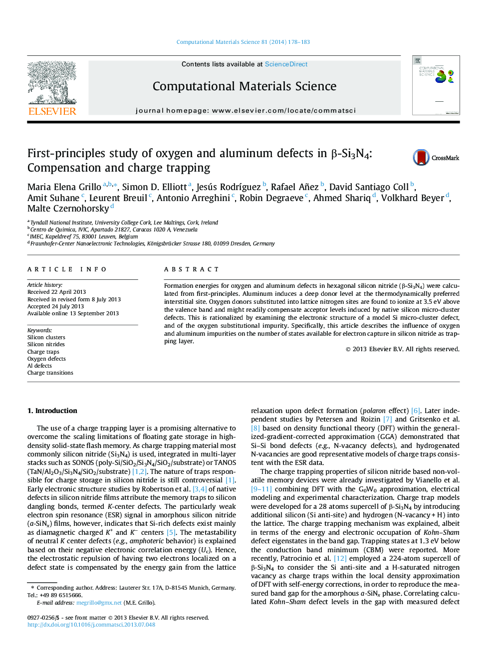 First-principles study of oxygen and aluminum defects in Î²-Si3N4: Compensation and charge trapping