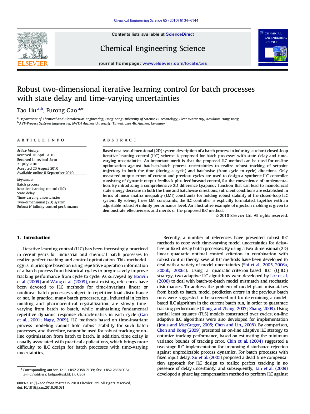 Robust two-dimensional iterative learning control for batch processes with state delay and time-varying uncertainties