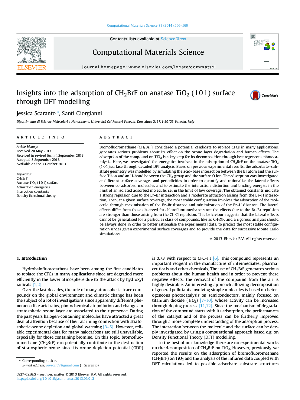 Insights into the adsorption of CH2BrF on anatase TiO2 (1 0 1) surface through DFT modelling