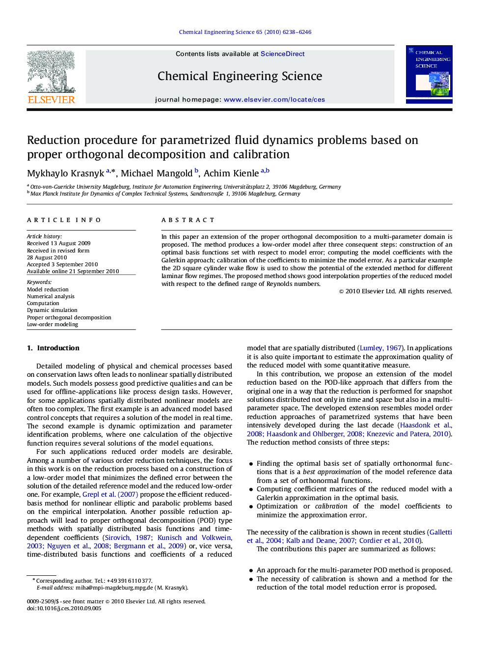 Reduction procedure for parametrized fluid dynamics problems based on proper orthogonal decomposition and calibration