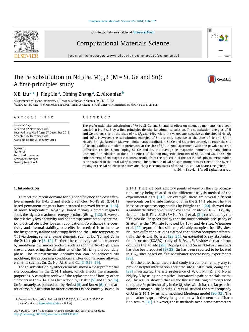 The Fe substitution in Nd2(Fe,M)14B (MÂ =Â Si, Ge and Sn): A first-principles study