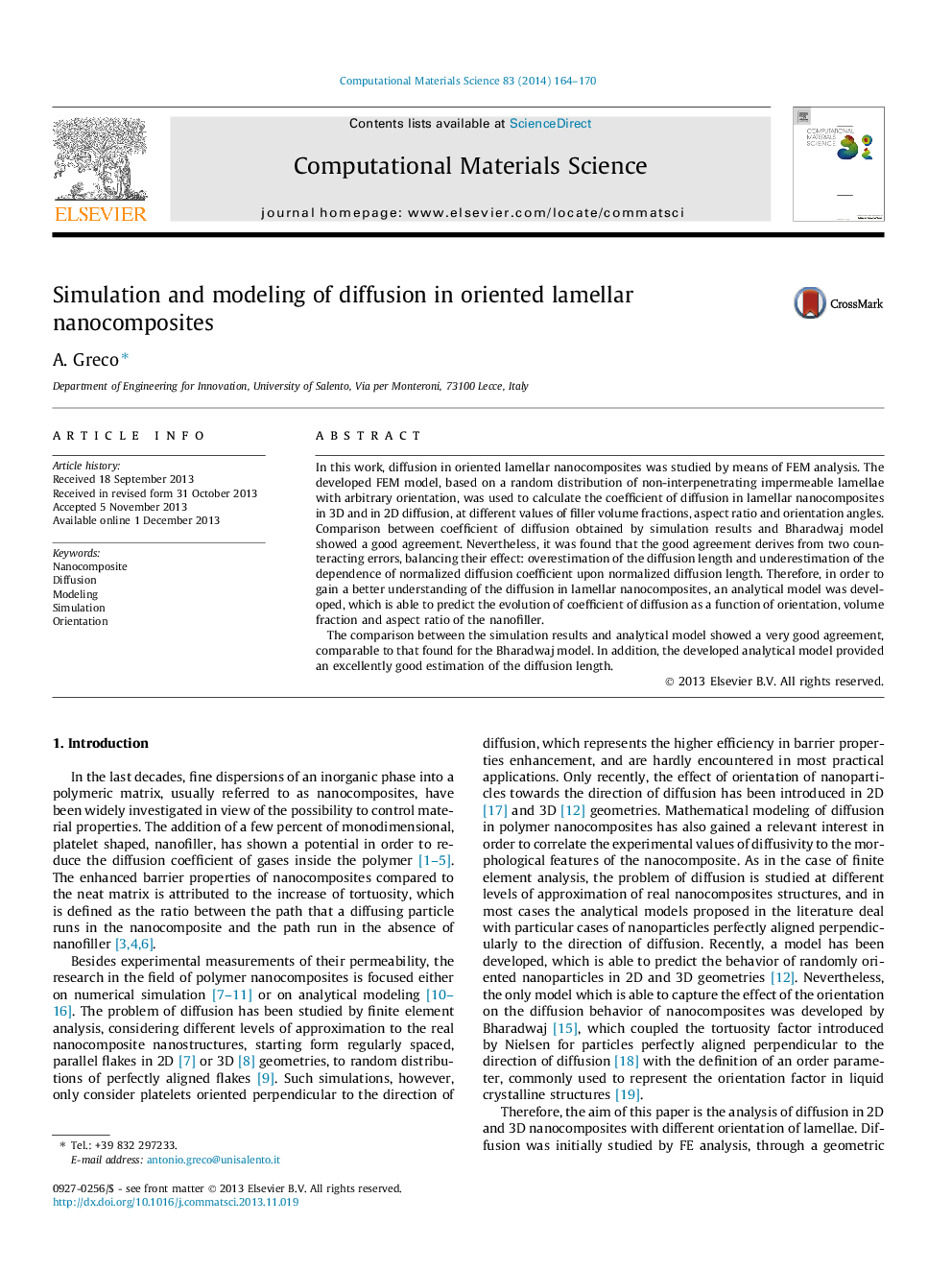 Simulation and modeling of diffusion in oriented lamellar nanocomposites
