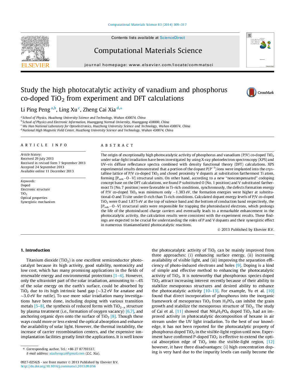 Study the high photocatalytic activity of vanadium and phosphorus co-doped TiO2 from experiment and DFT calculations