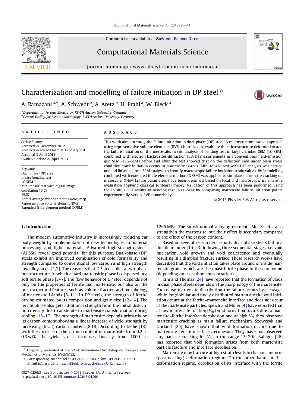 Characterization and modelling of failure initiation in DP steel