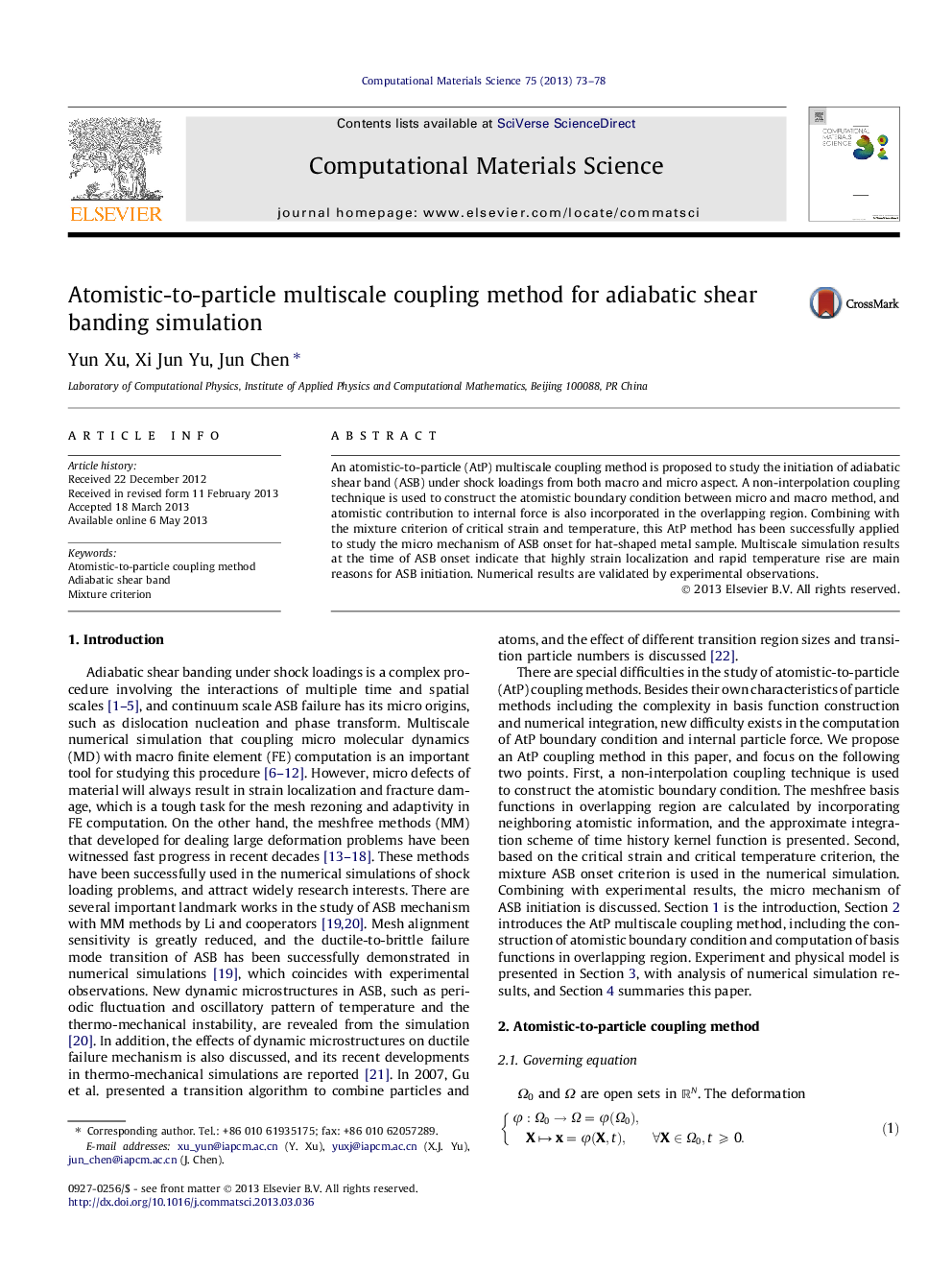 Atomistic-to-particle multiscale coupling method for adiabatic shear banding simulation